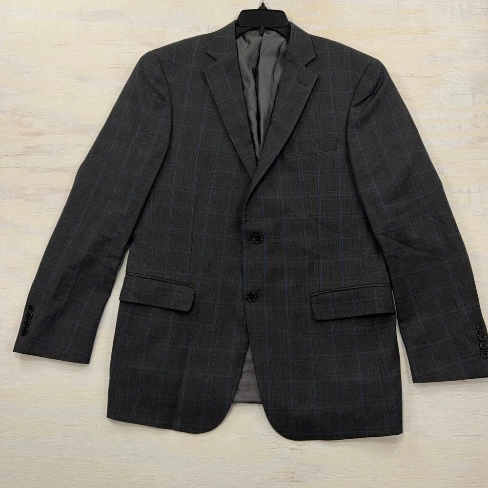 Hart Schaffner Marx Suit Jacket Plaid 2-Button Sport Coat Charcoal Blue Mens 42R